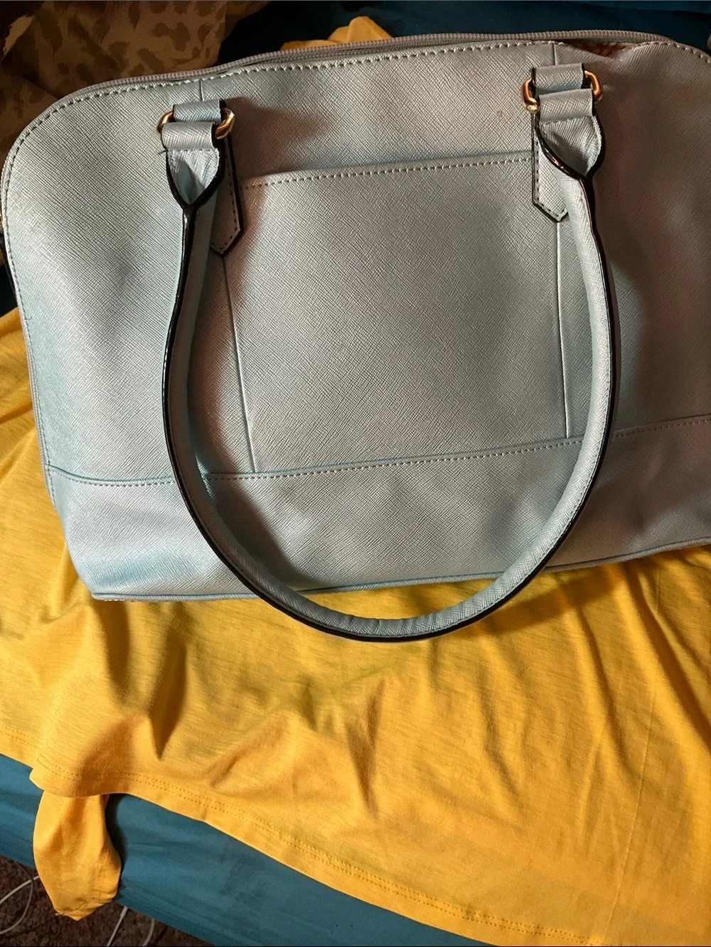 Tignanello Light Blue Structured Satchel with Gold Hardware